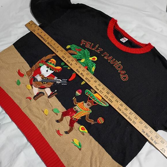 Ugly Christmas Sweater 3x(24W/26W) Feliz Navidad Chili Peppers Santa Avacados - Picture 9 of 12